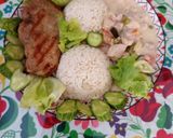 Rizses 🍅🥒🫑🥕🧄Tejszínes csirkemelles Stroganoff 🥗ropogós zöldségekkel🫑🥒🫛🥕🍅 recept fázis 5 fotója