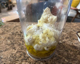 A picture of step 1 of Mizuna salad with tofu Caesar dressing.