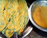 A picture of step 3 of Arbi leaves pakoda/ fritters.