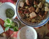 A picture of step 1 of Almond n basil chutney with pulao.