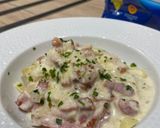 Une image de l'étape 6 de Tagliatelles sauce crémeuse au Parmesan, Vin blanc & lardons fumé.