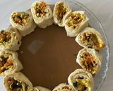 A picture of step 5 of Paneer puff pastry xmas wreath.