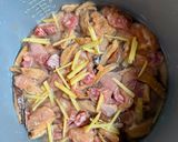 A picture of step 7 of One Pot Rice Cooker Chinese Recipe- Chicken, Shiitake Mushrooms, Chinese Sausage.