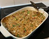 A picture of step 7 of Honey soy fish with rice and stir fry veggies.
