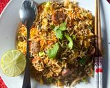 A picture of step 4 of Basmati Fried Rice with Crab Fat, Sausage, and Dried Fish.