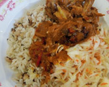 A picture of step 1 of Rice and beans wit chicken souce and salad.