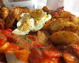 Foto del paso 7 de la receta Pechuga de pavo rellena con patatas deluxe y salsa de piquillos