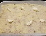 A picture of step 3 of Potato pie, with pancetta & chanterelle mushrooms & asparagus.
