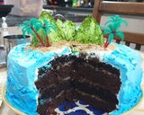 A picture of step 16 of Neverland themed eggless Chocolate cake.