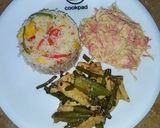 A picture of step 11 of French beans chicken and veg fried rice.