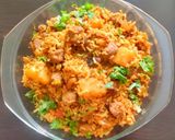 A picture of step 12 of Soya chunks, potato biryani.