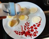 A picture of step 2 of Masala boiled egg street style.