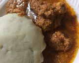 A picture of step 6 of Pounded yam with egusi soup.