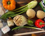 Une image de l'étape 1 de Brochette de pétoncles et crème de poivrons.