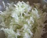 A picture of step 2 of Cucumber,Mint and Lemon grass Koshimbir with Tulsi leaves.