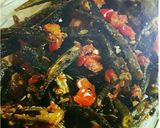 A picture of step 8 of Kurkure Achari Bhindi.