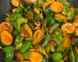 A picture of step 2 of Stir-Fried Bell Peppers, Squash, and Mushrooms.
