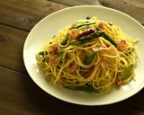 A picture of step 5 of Bacon and Aparagus Pasta.