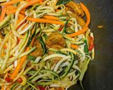 A picture of step 5 of Singapore style pork noodles.