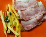 Foto del paso 5 de la receta: Milanesa al horno con panceta, morrón asado, papas fritas