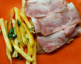 Foto del paso 5 de la receta: Milanesa al horno con panceta, morrón asado, papas fritas
