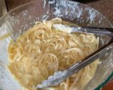 A picture of step 5 of Shrimp Alfredo.