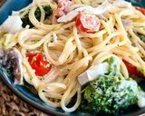 Une image de l'étape 4 de Spaghetti brocolis et fromage de chèvre.