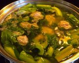 Hình bước làm 2 của món Canh cải bạc hà nấu thịt gà xay