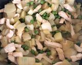 A picture of step 3 of Chicken & Peas Stir Fry, in Basil Oil.