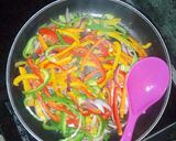 A picture of step 6 of Tricolour chicken stir fried noodles.