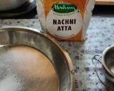 A picture of step 1 of Ragi flour bhakri (nachni chi bhakri with brinjal bharta).