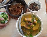 Hình bước làm 7 của món Cá cơm kho tộ +ba khía trộn+bí đỏ nấu tôm khô