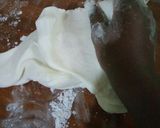 A picture of step 6 of Chocolate with ground nuts cake covered in fondant.