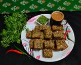 A picture of step 7 of Kothambir vadi (Maharashtrian snack).