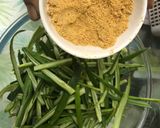 A picture of step 3 of Kurkuri Bhindi Fry/ Deep Fried Crunchy Okra slices.