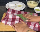A picture of step 1 of Patra / Alu Vadi.