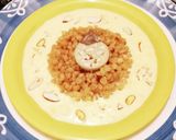 A picture of step 8 of Boondi with chocolate and Kesar rabdi.