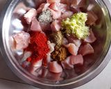 A picture of step 1 of Chicken 65.
