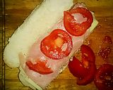 A picture of step 8 of Tex's Chicken, Ham, Spicy Cheese, and Tomato Sub/Melt 🐔🐷🍞🍅🧀.