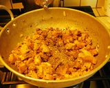 A picture of step 6 of Banana masala powder (Podimas in Tamil) mixed with rice.