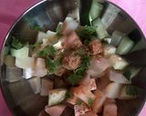 A picture of step 3 of Mom's special paneer salad.