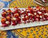 A picture of step 5 of Cherry Tomato, Radish, and Imitation Crab Skewers with Green Sauce.