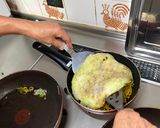 A picture of step 5 of Japanese Hiroshima Okonomiyaki Pancake.