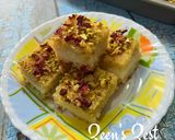 A picture of step 5 of Basbousa with Fresh Cream.