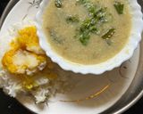 A picture of step 2 of Moringa Kadhi (healthy lunch).