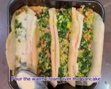 A picture of step 11 of Buckwheat Crêpes with spinach, leeks, bacon and Gruyère cheese.