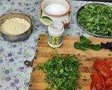 A picture of step 2 of Methi pithla jowar green garlic bhakri and thecha village style.
