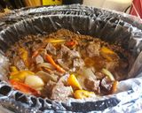 A picture of step 5 of Beef tips with onions and sweet peppers.
