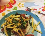 A picture of step 3 of Peruvian Lomo Saltado.