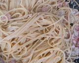 A picture of step 9 of Bacon, salmon and mushroom creamy & soy sauce pasta.